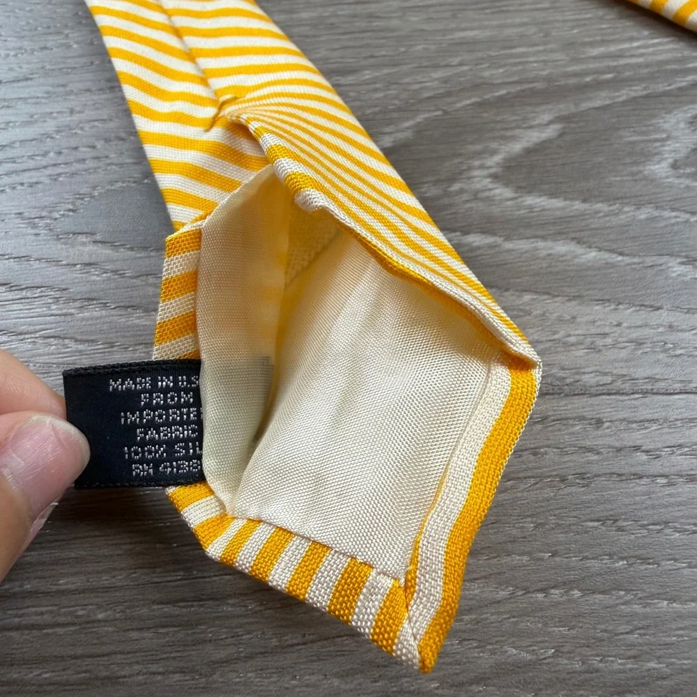 Polo Ralph Lauren Men Tie Silk Striped Yellow White One Size